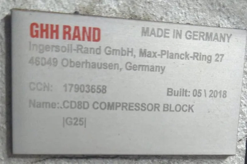 Заводская табличка GHH RAND Ingersoll-Rand: CD8D compressor block, 2018